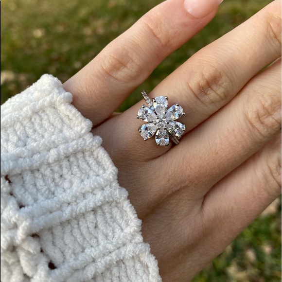 Snowflake 925 Silver Ring White Sapphire Size 6-10 - Picture 4 of 14